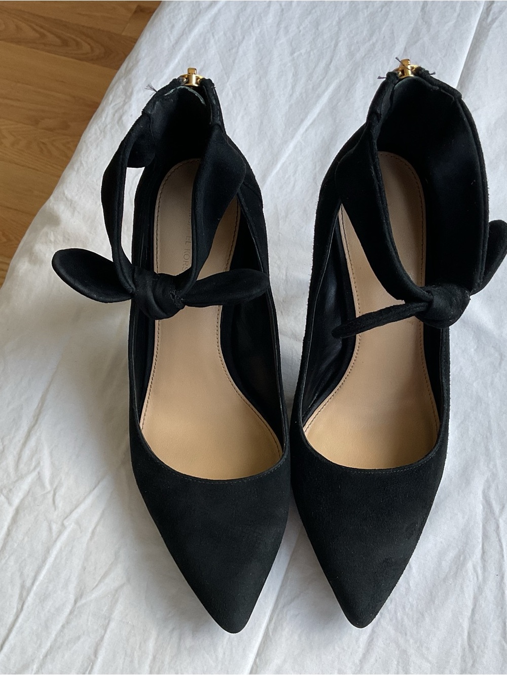 Michael Kors Black Suede Pointed Toe Ankle Tie Heels